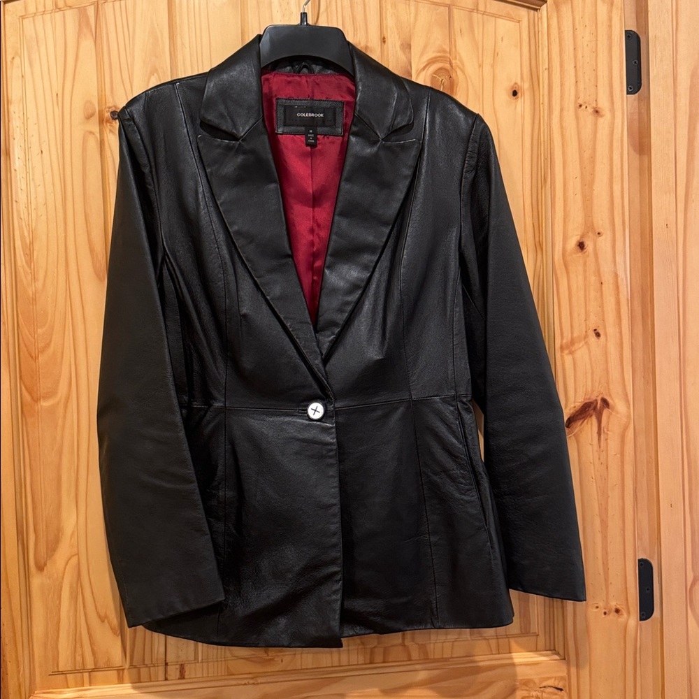 Colebrook Black Leather Blazer with Red Lining Size M